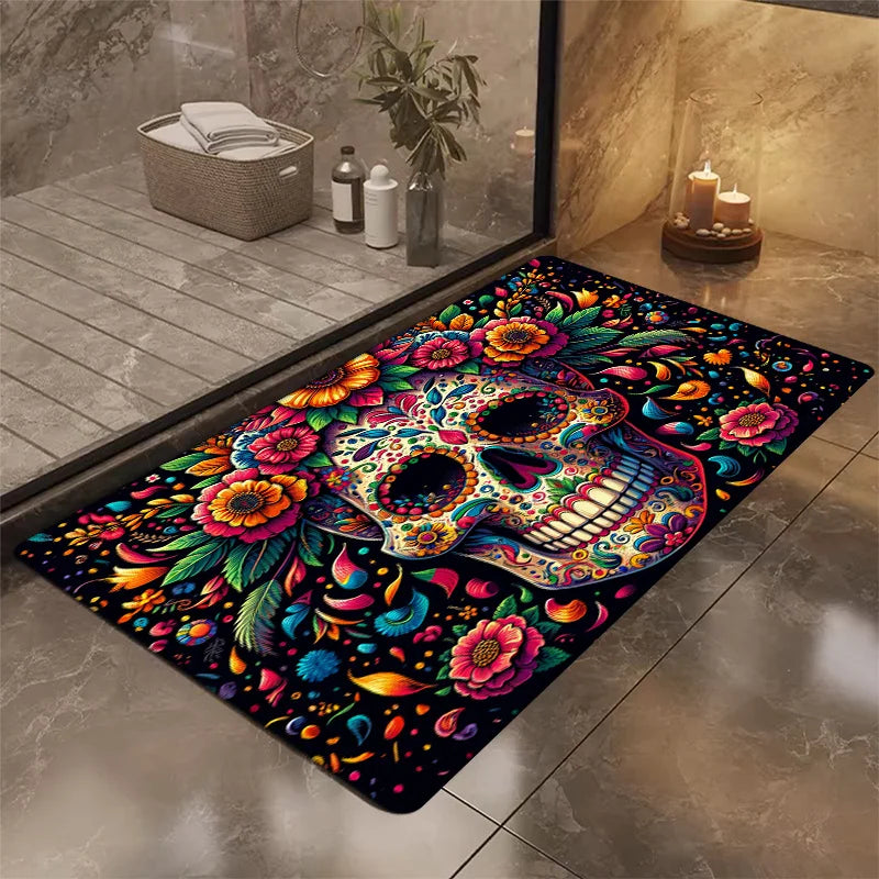 Mexican Day Of The Dead Skull Carpet Home Decor, Water-Resistant, Noni-Slip Floor Mat