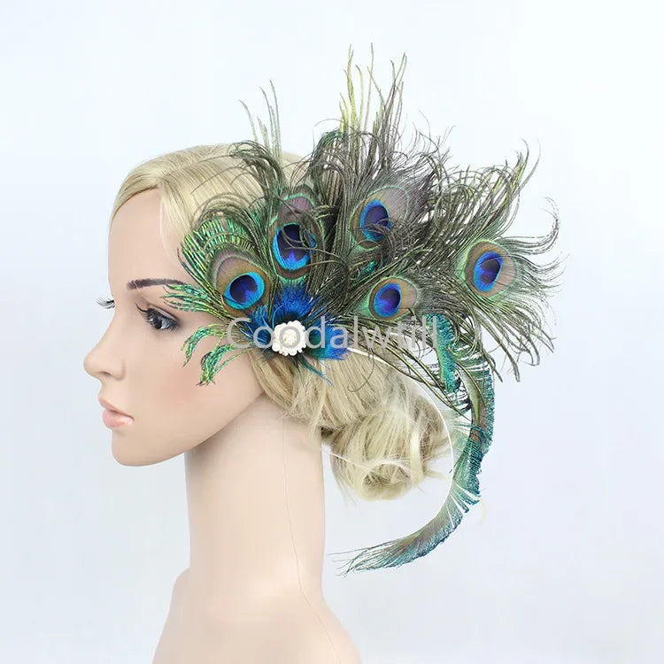 1920s Peacock Feather Fascinator Headband