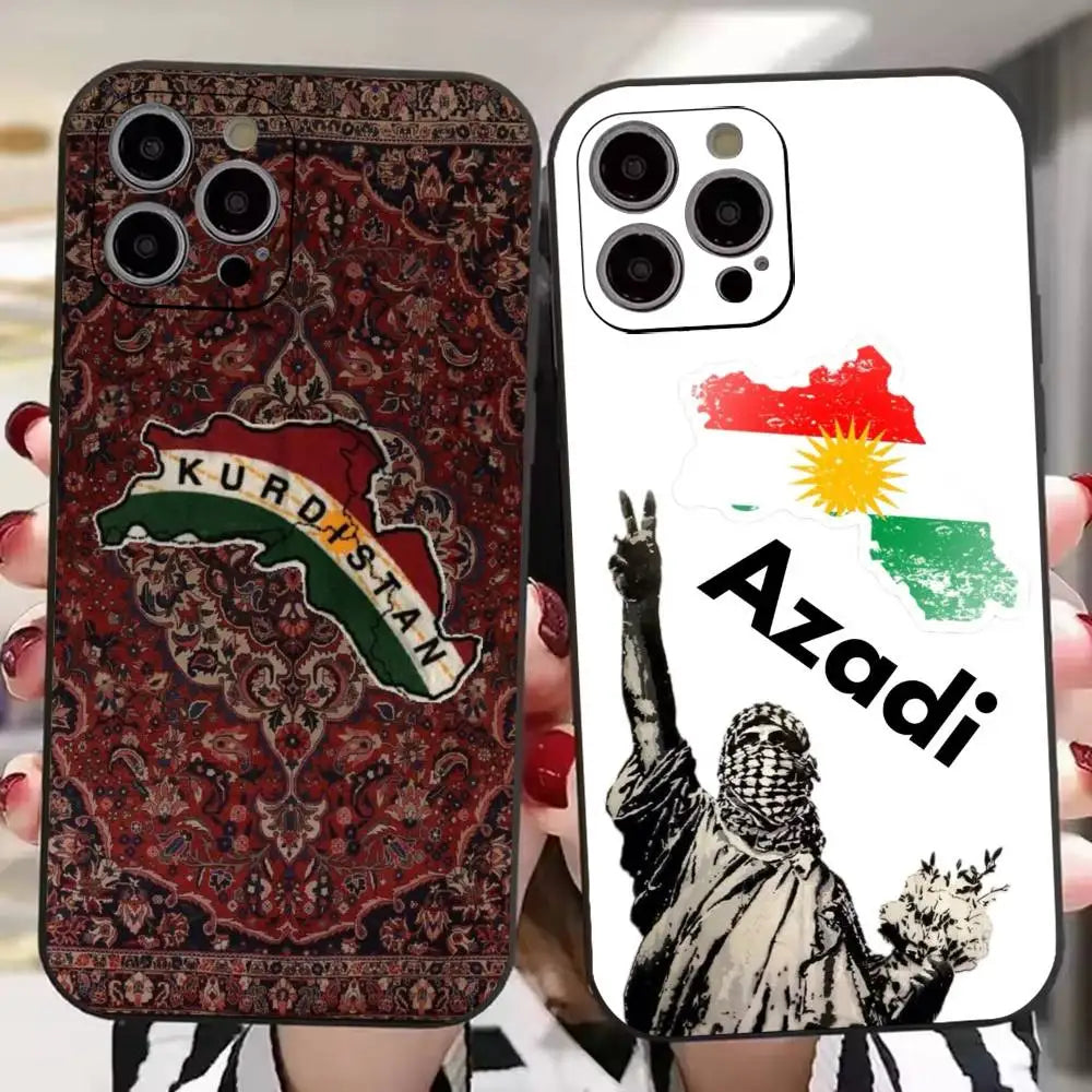 جراب هاتف أسود ناعم بتصميم علم كردستان يدعم هواتف آيفون 17، 16، 15، 14، 13، 12، 11 بلس، برو ماكس، وغيرها