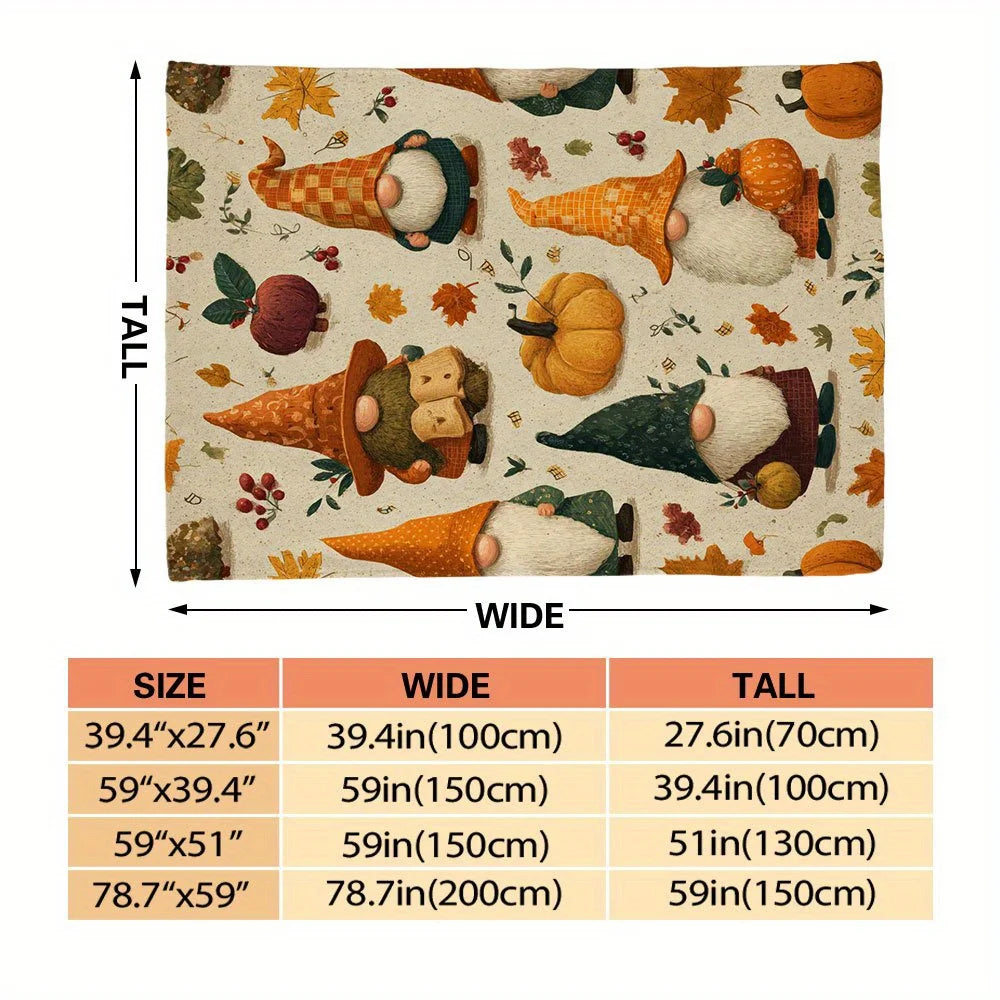 1pc Warm Thanksgiving Gnomes Printed Flannel Throw Blanket