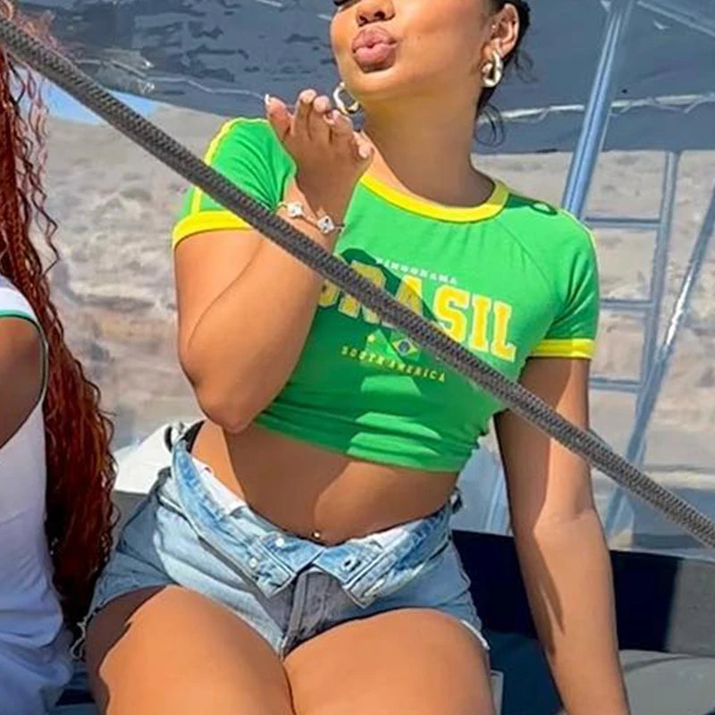 Brazil Letter Print Crop Top