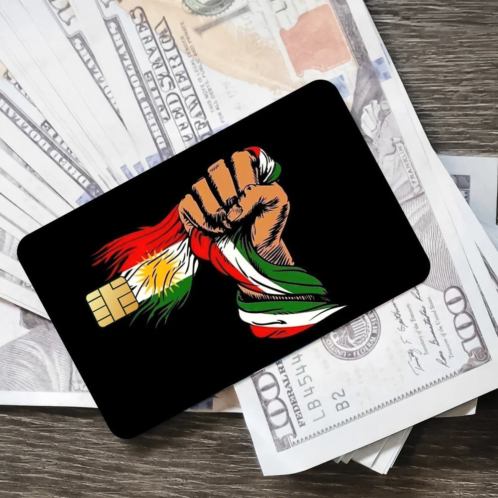 ملصقات بطاقة الائتمان بتصميم علم كردستان، غطاء لفيلم، 4 قطع، للزينة الأمامية لبطاقات السحب الآلي والحافلات، مقاومة للماء