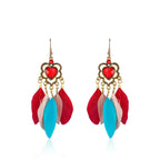 TopHanqi Bohemian Hollow Dream Catcher Leaf Feather Earrings