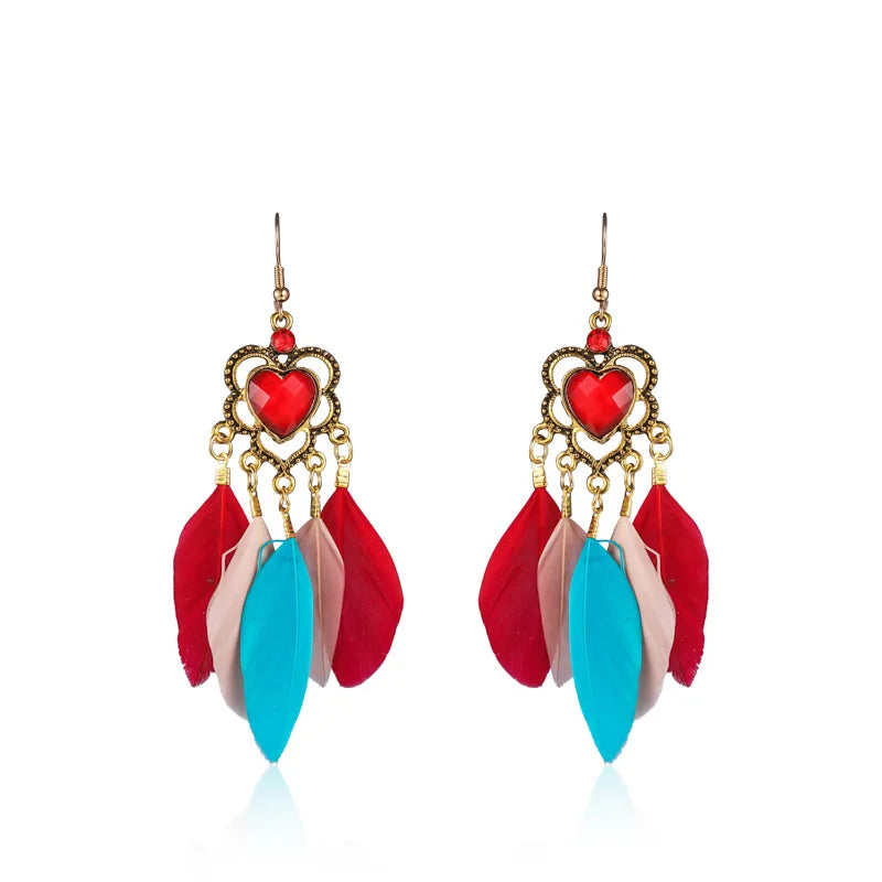 TopHanqi Bohemian Hollow Dream Catcher Leaf Feather Earrings