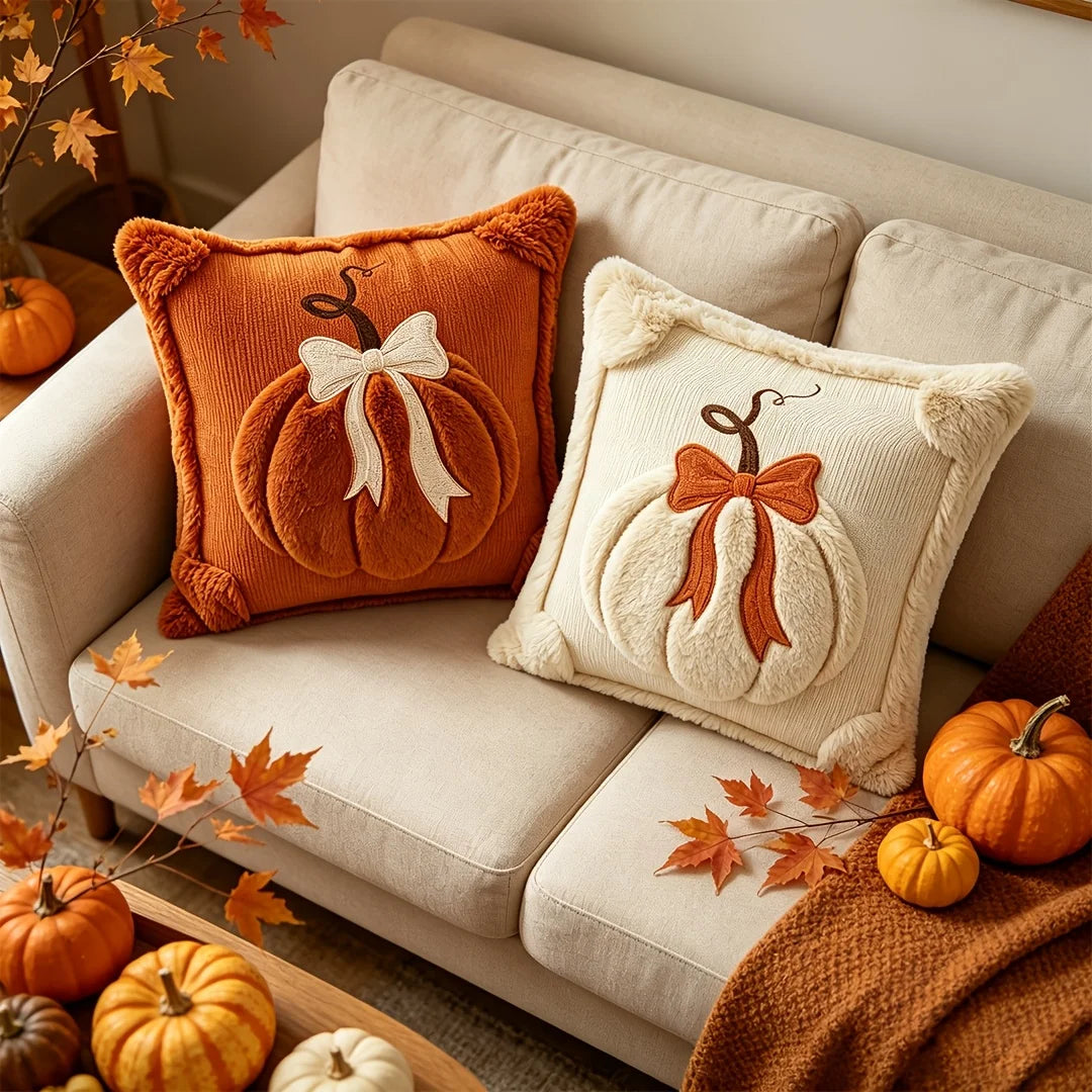 1PC Plush Pumpkin Bow Decorated Pillow Covers