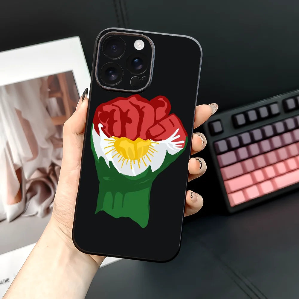 حافظة هاتف علم كردستان لهواتف آيفون 16 15 14 13 12 11 برو ماكس بلس ميني، حافظة ناعمة من مادة TPU لطيفة على البشرة