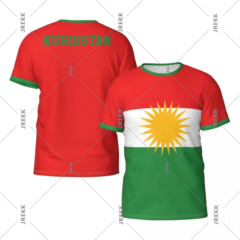 تي شيرت رجالي بطبعة علم كردستان، رياضي لكرة القدم، كاجوال للشارع، بأكمام قصيرة وياقة دائرية، تي شيرت للجري، موضة صيفية، قميص كردي علوي