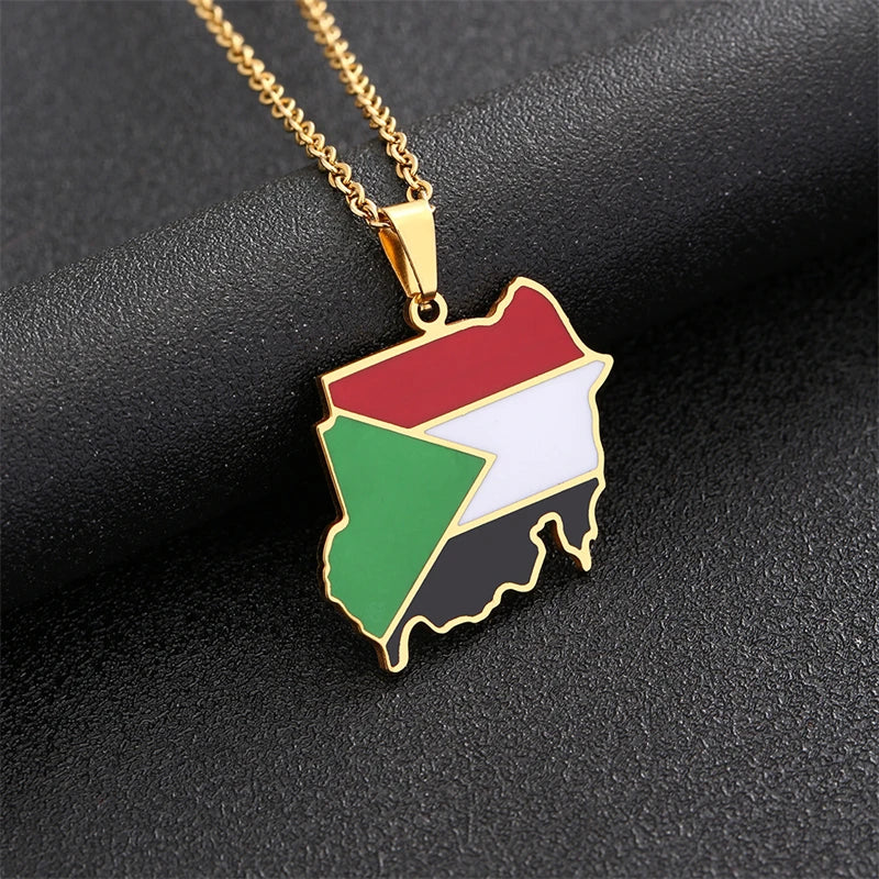 Republic of South Sudan Map Flag Pendant Necklaces