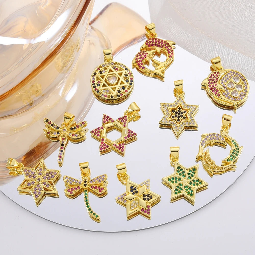 Gold Plated Handmade Colorful Star Of David Charms