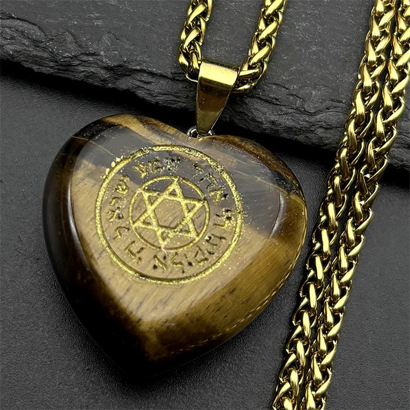 Pink Love Heart Crystal Hebrew Star of David Pendant Necklace