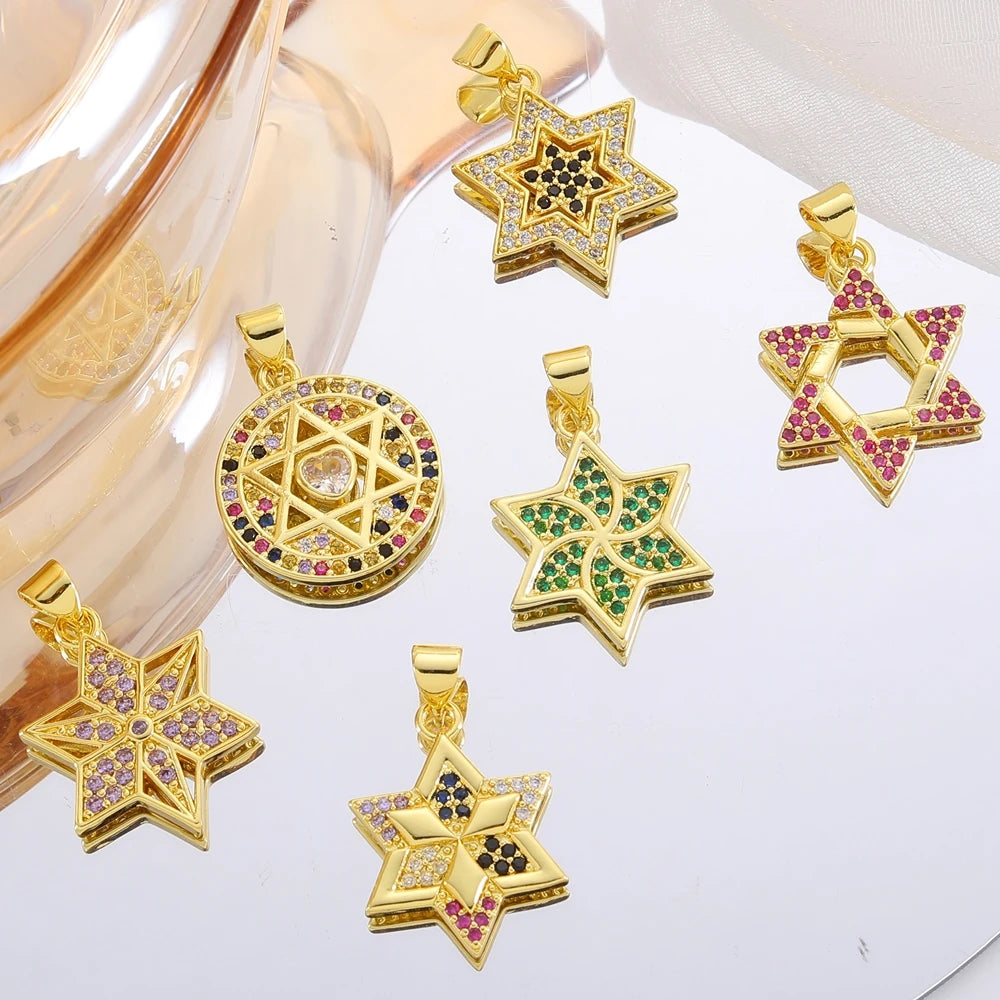 Gold Plated Handmade Colorful Star Of David Charms