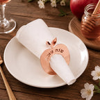 12/48PCS Mirror Acrylic Apple Napkin Rings with Hebrew Letters