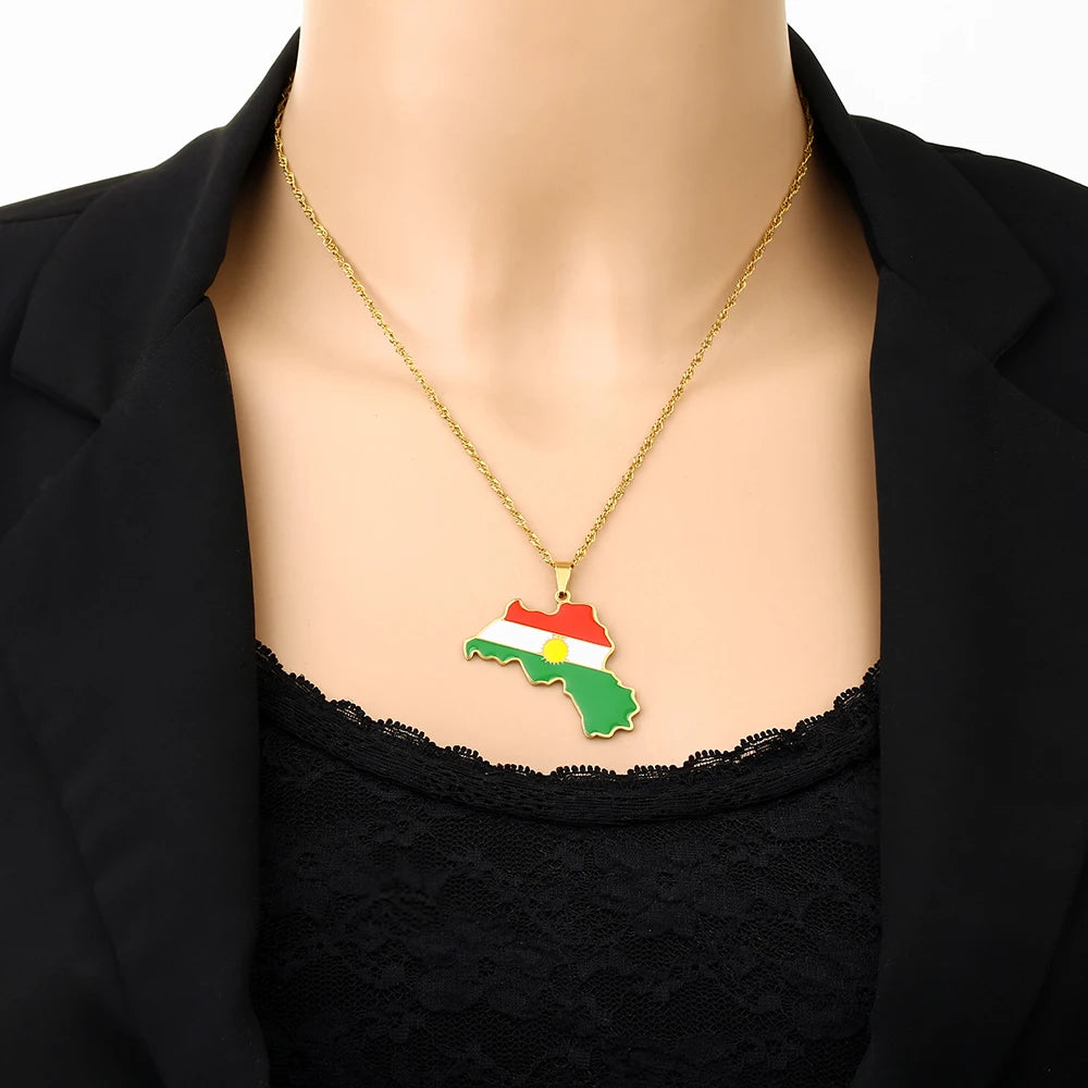 Kurdistan Map Flag Pendant Necklace