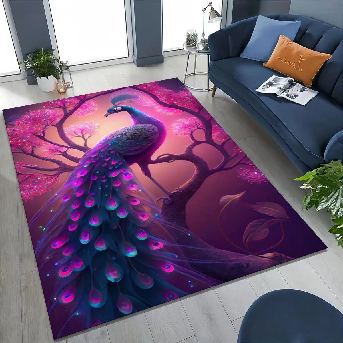 Colorful Peacock Birds Rug