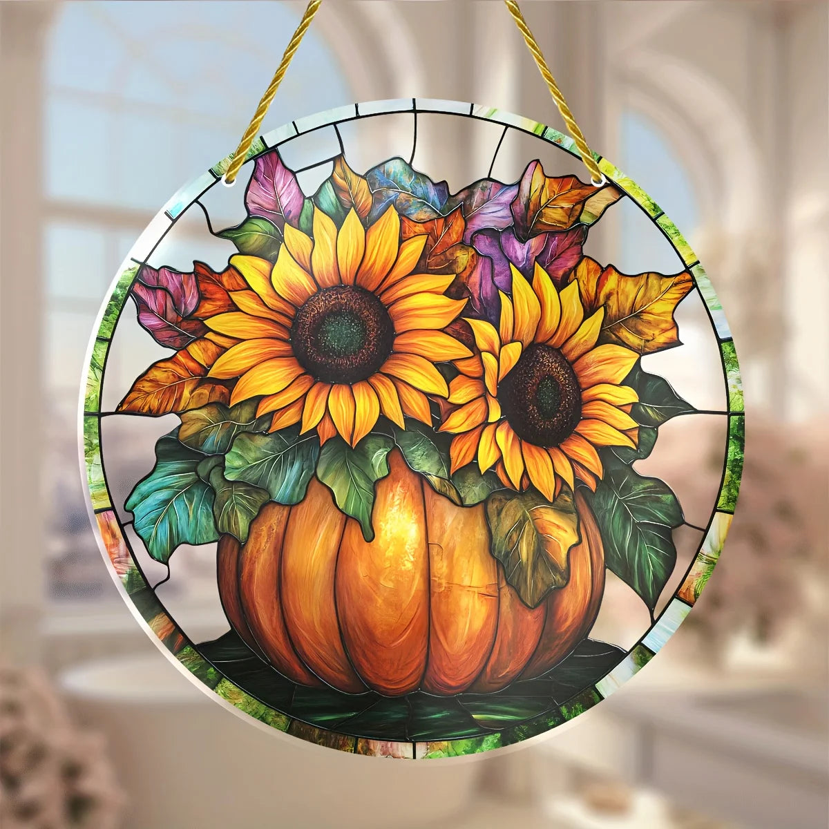Vibrant Fall Pumpkin Acrylic Window Hanging Sun Catcher