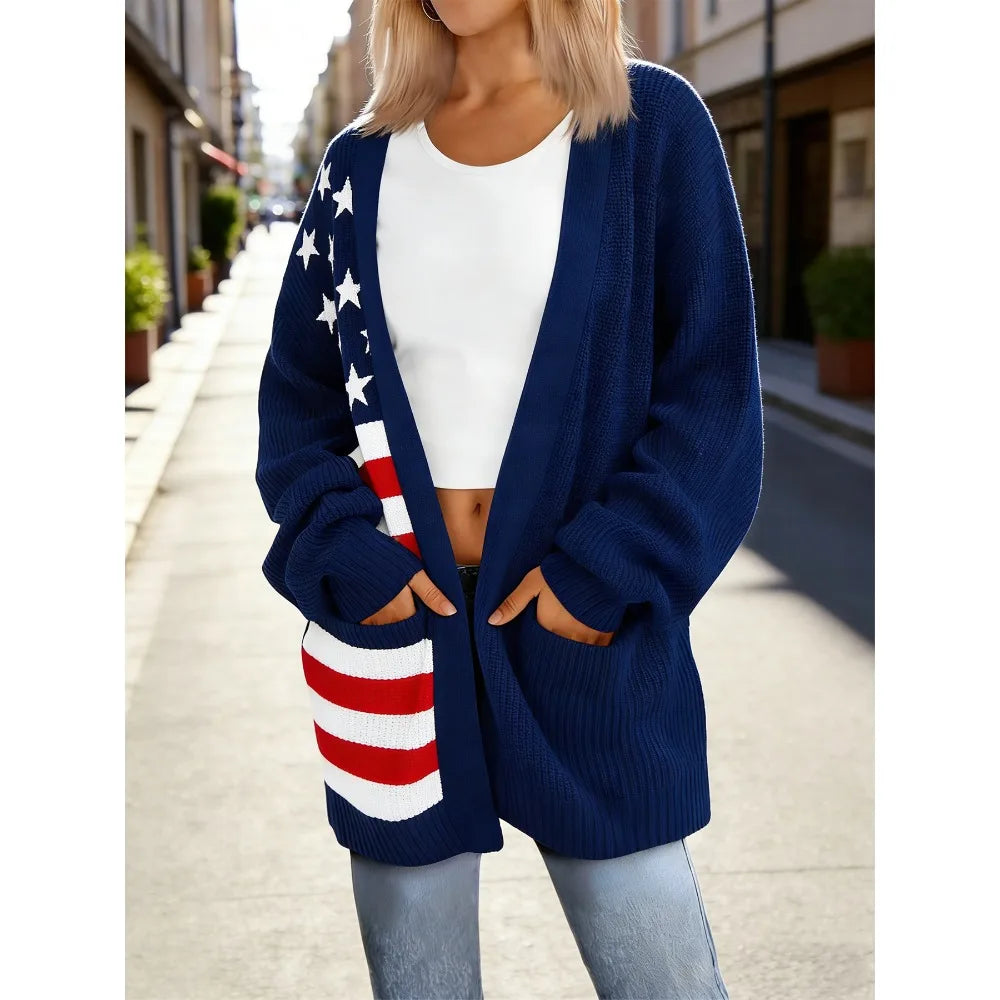 Women Long Sleeve USA Flag Jacket