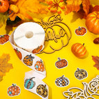 1 Roll 500Pcs Fall Hand Drawn Pumpkin Stickers
