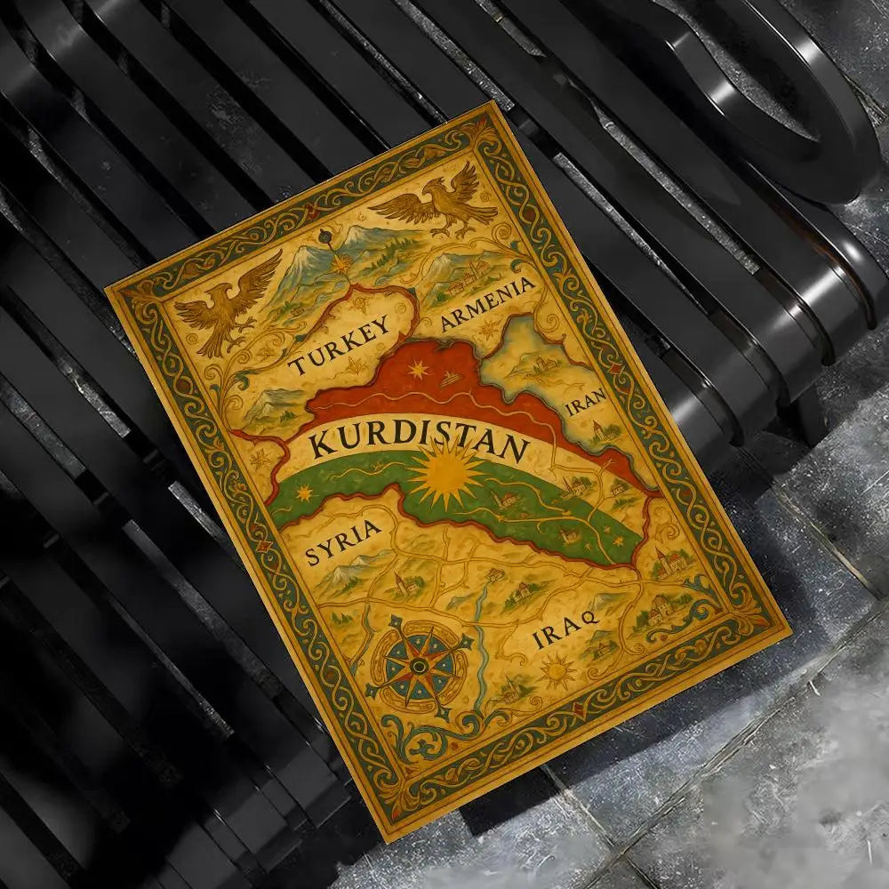 Kurdish Flag Map Poster
