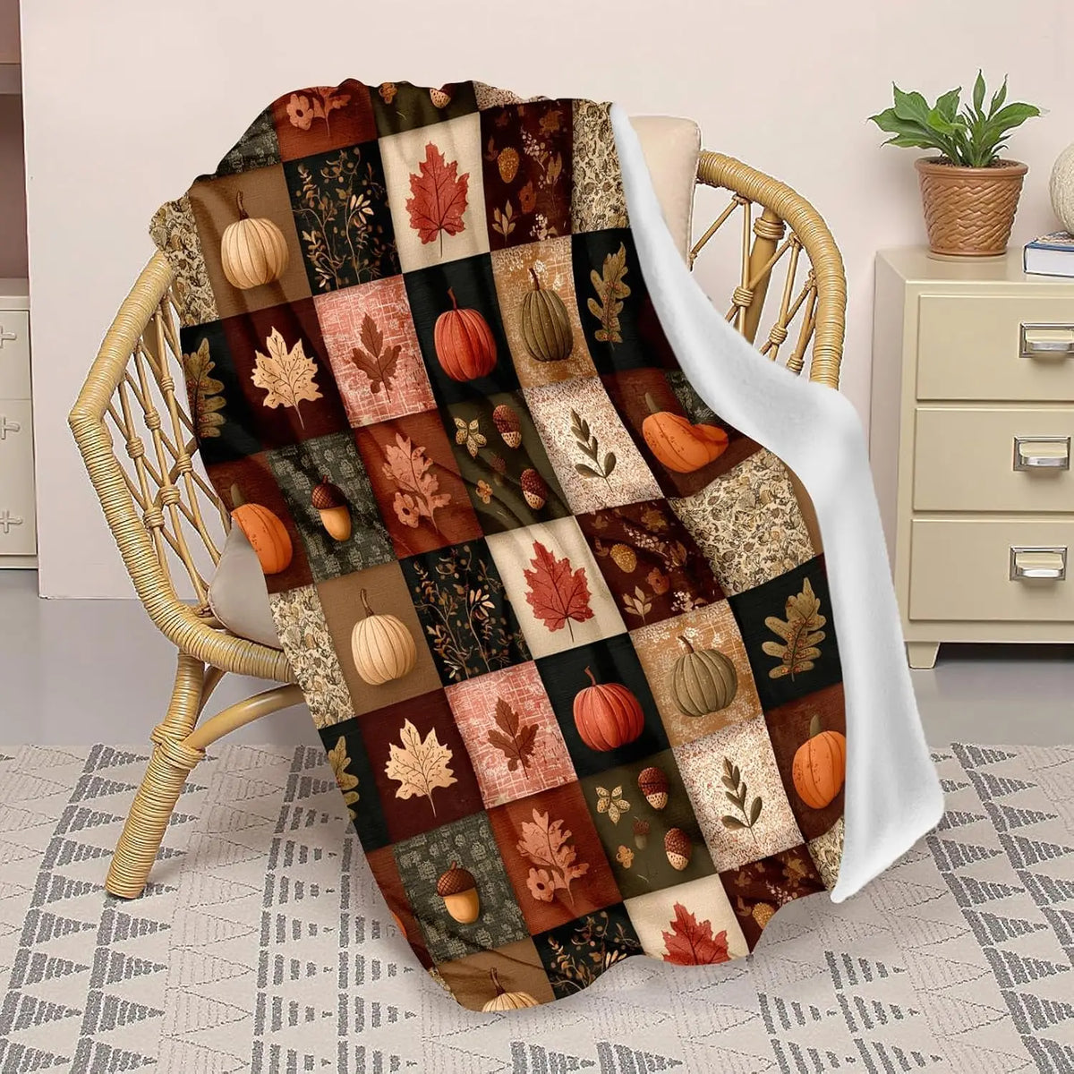 Fall Blanket Autumn Pumpkin Maple Leaves