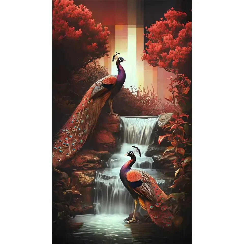Diamond Art Beautiful Peacocks Flowers Tree Kit