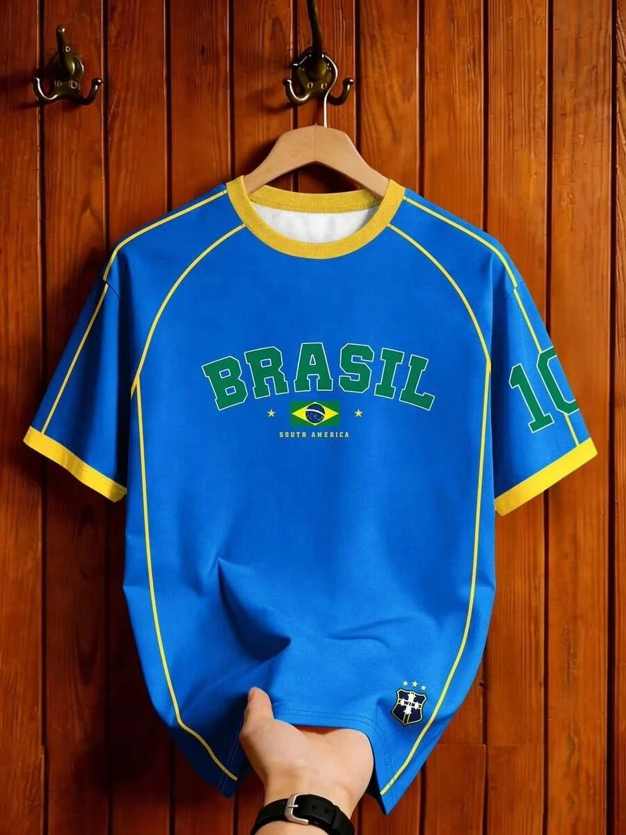 Brazil Football Jersey Retro Print Tee