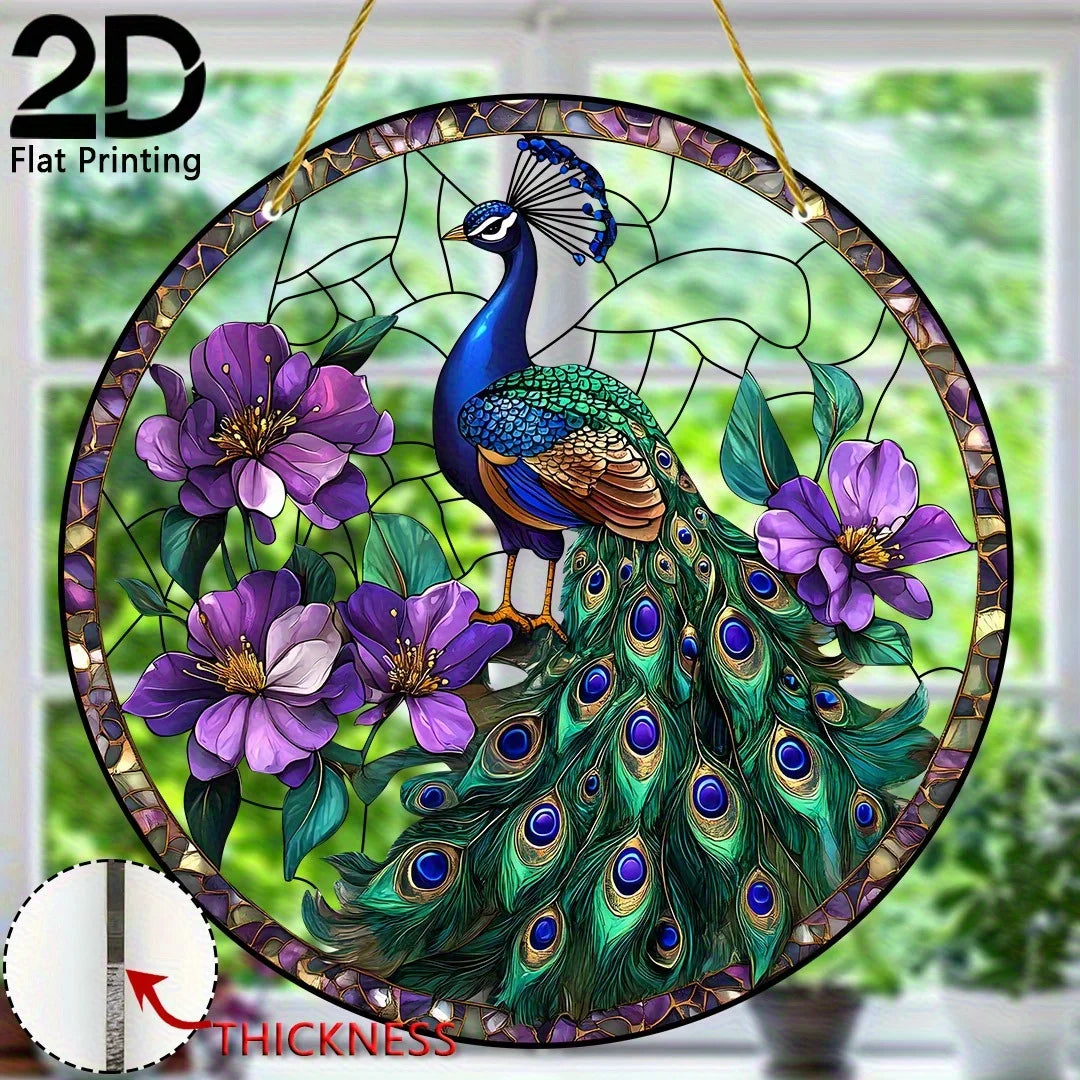 2D Flat, 1pc Vibrant Peacock Suncatcher