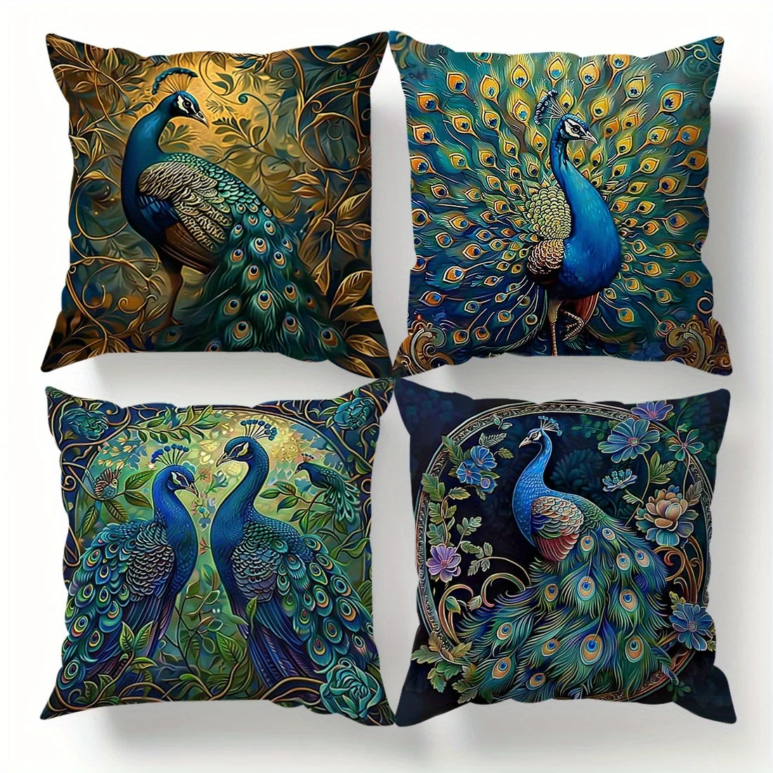 Vintage Oil Painting Peacock Throw Pillow Sofa Cover