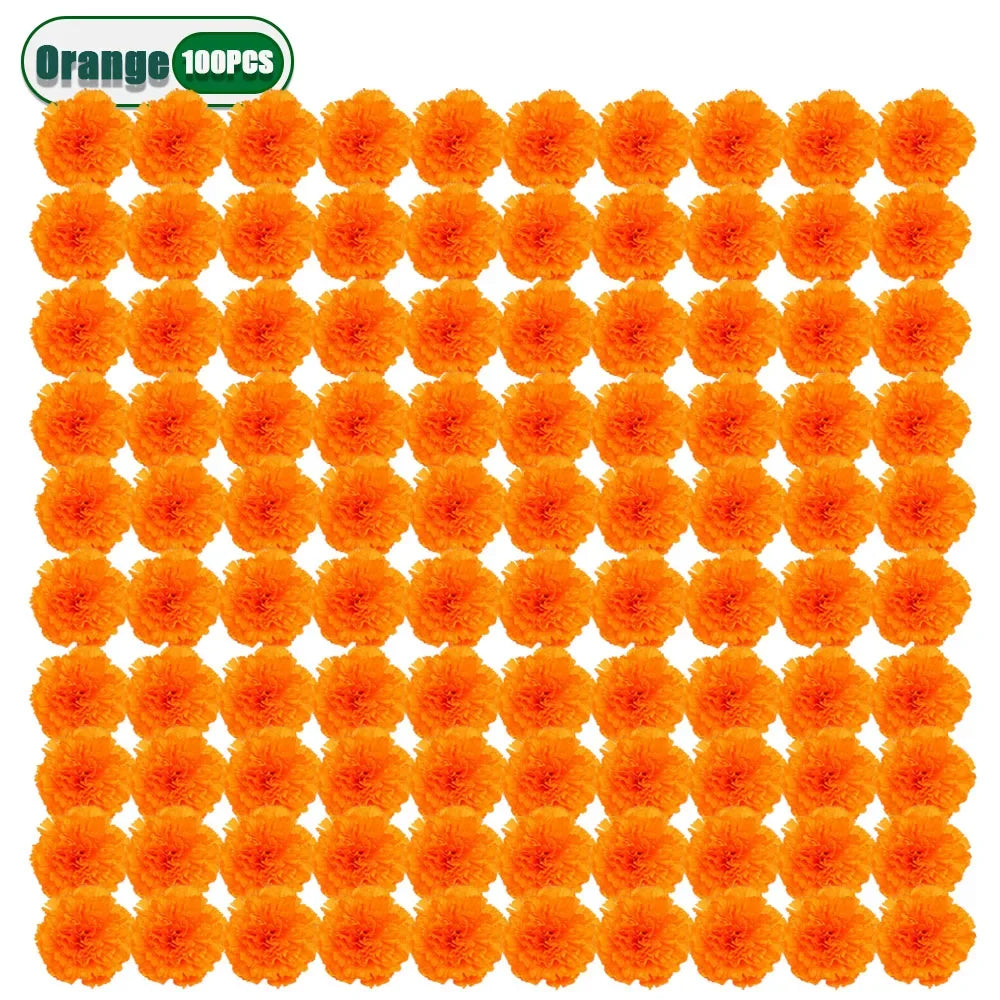 2.17 Inch Marigold Artificial Flowers Day of The Dead, Halloween and Diwali Party Home Outdoor Decoration
