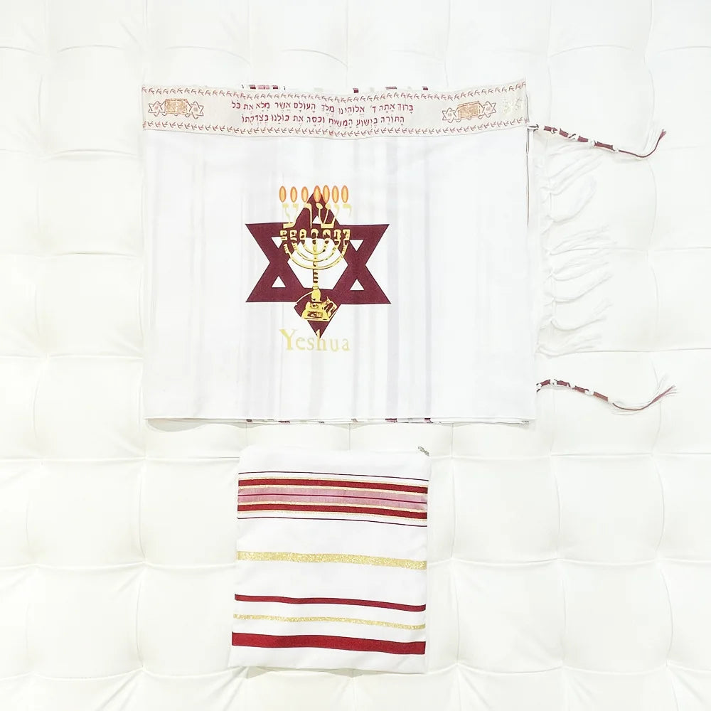Messianic Tallit Menorah Print Prayer Shawl David Star Messiah Tallit Jerusalem