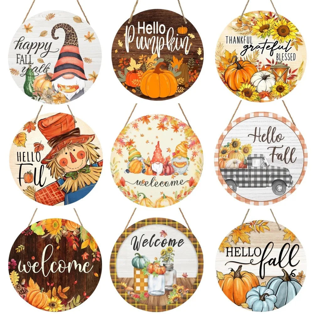 Hello Autumn Maple Leaf Pumpkin Sign