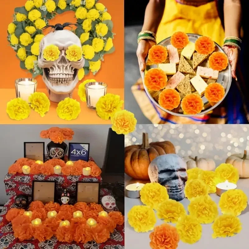 Artificial Carnation Marigold Flower for Diwali, Halloween, and Day of The Dead Party