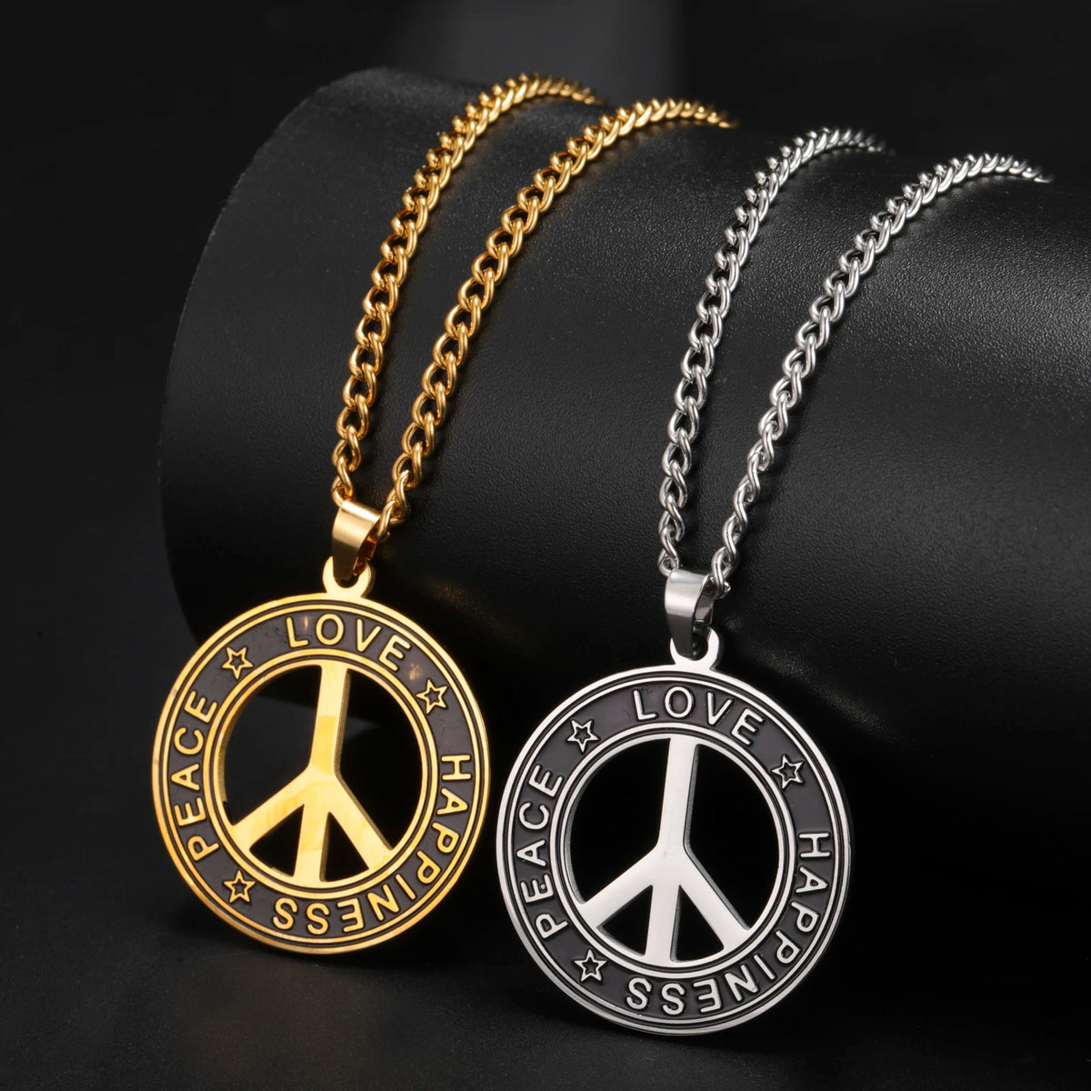Peace Sign Choker for Men Stainless Steel Pendant Necklace
