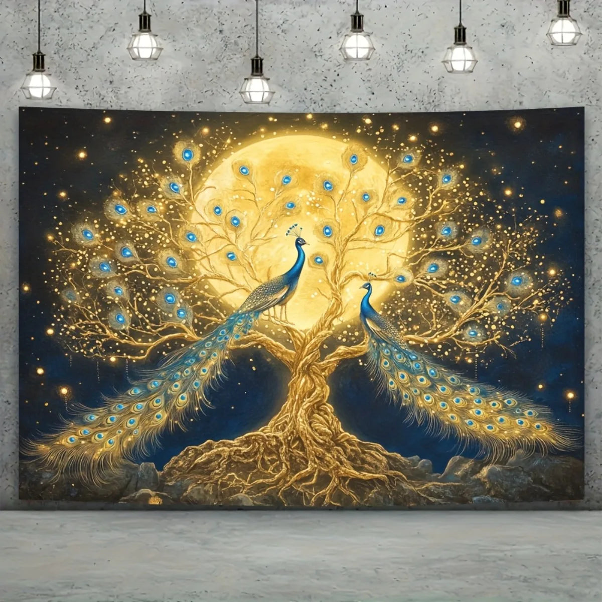 Golden Peacock Tapestry