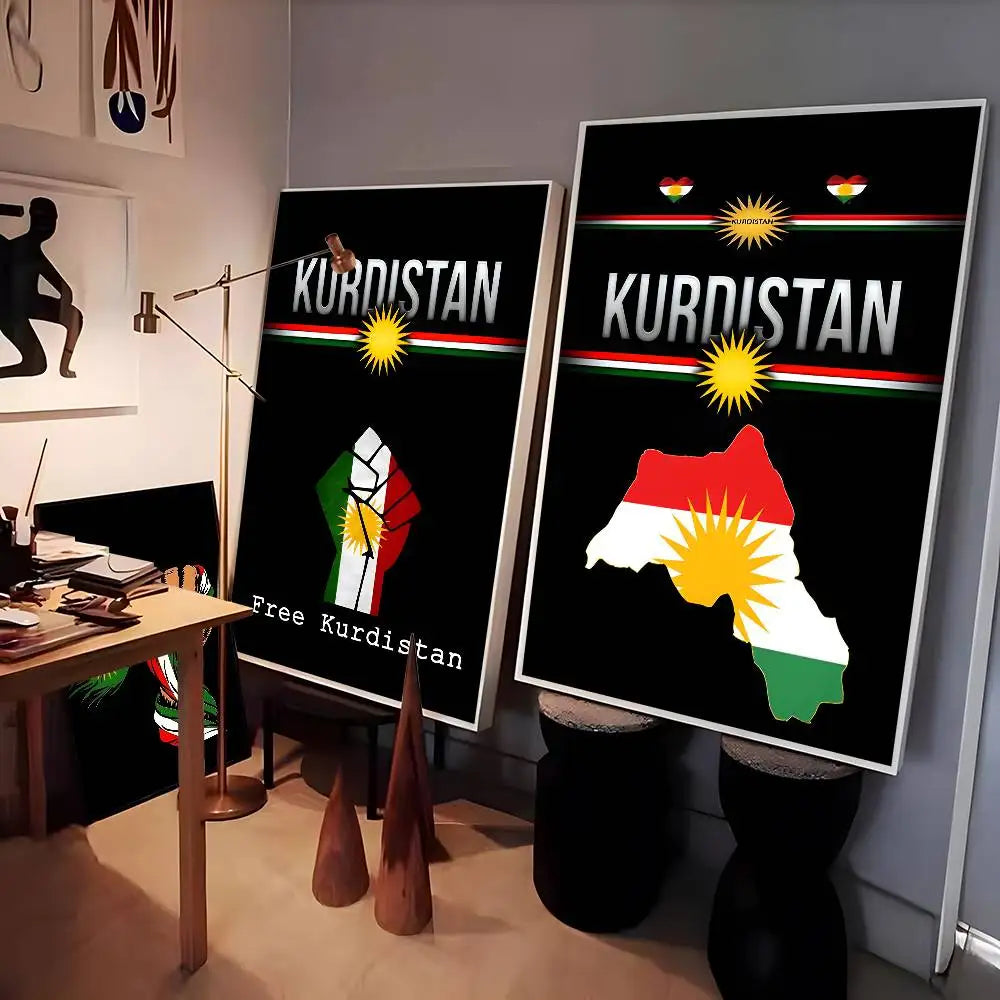 ملصق تصميم علم كردستان مقاوم للماء، ملصقات أفلام عتيقة، طباعة فنية جدارية عالية الجودة لتزيين الغرفة، هدية