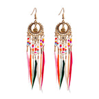TopHanqi Bohemian Hollow Dream Catcher Leaf Feather Earrings