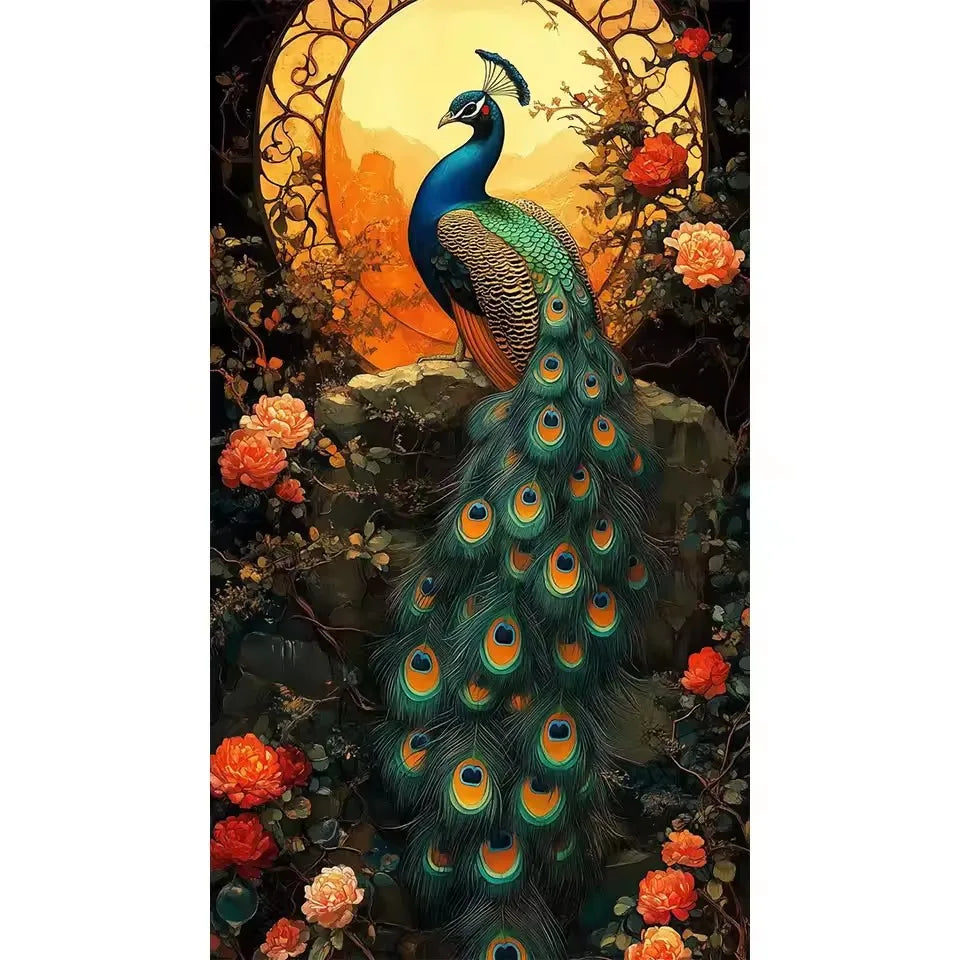 Diamond Art Beautiful Peacocks Flowers Tree Kit