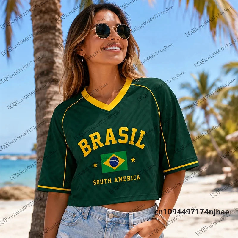 Brazil Flag Print Crop Top