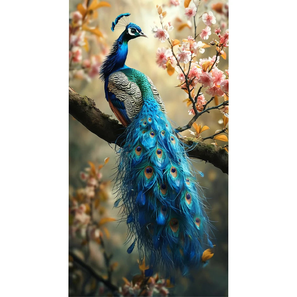 Diamond Cross Embroidery Beautiful Blue Peacock Flower