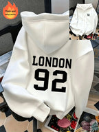 Letter-Printed Zip-Up Hoodie, Casual