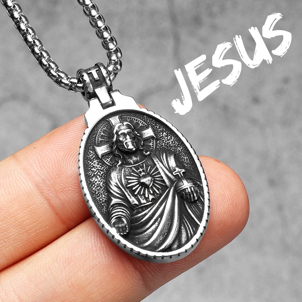 Jesus Heart Cross Necklaces Pendant Chain