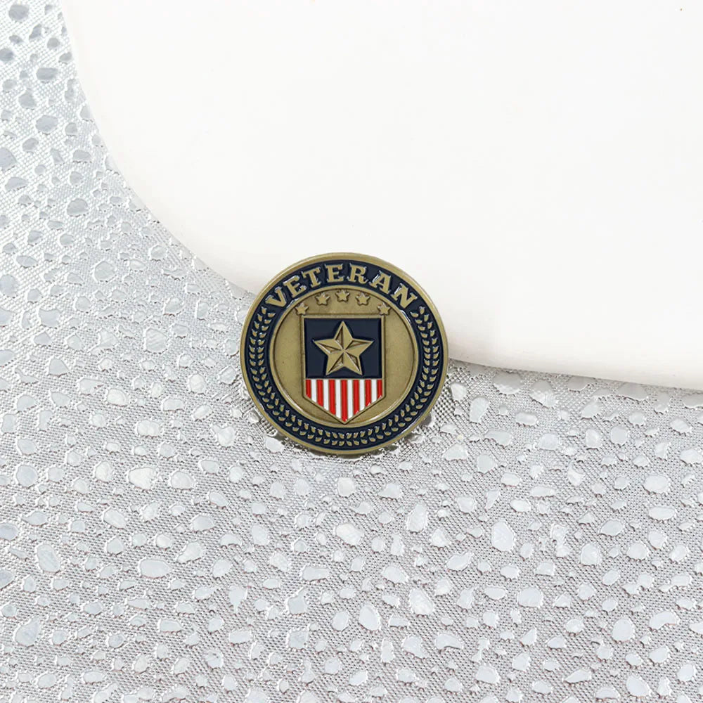 US Army Soldier Veteran Shield Circle Metal Badge