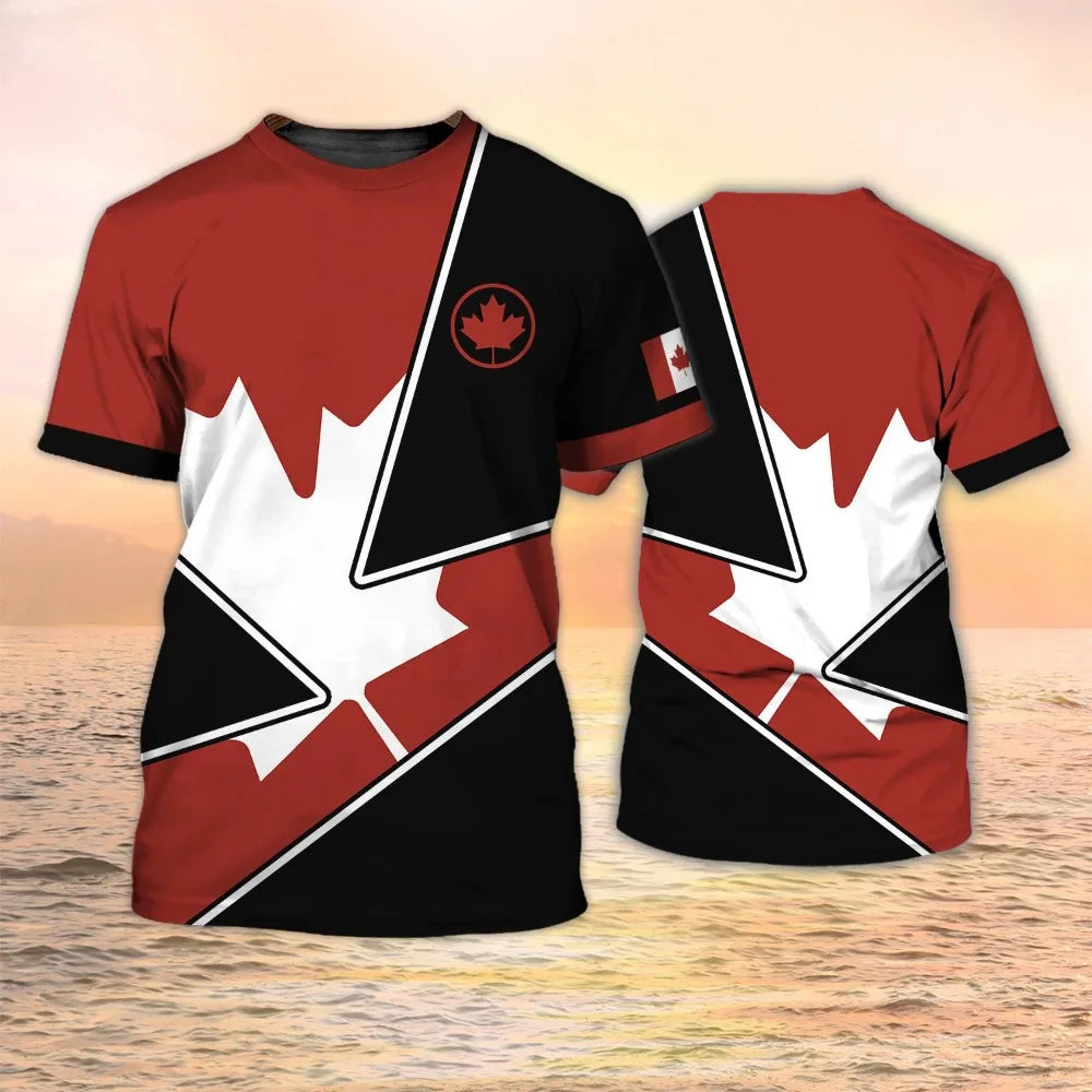 Canada Flag Maple Leaf Printed T-shirt Men & Women Fashion Sports Streetwear Short Sleeved T Shirt Kids Canadian Football Jersey