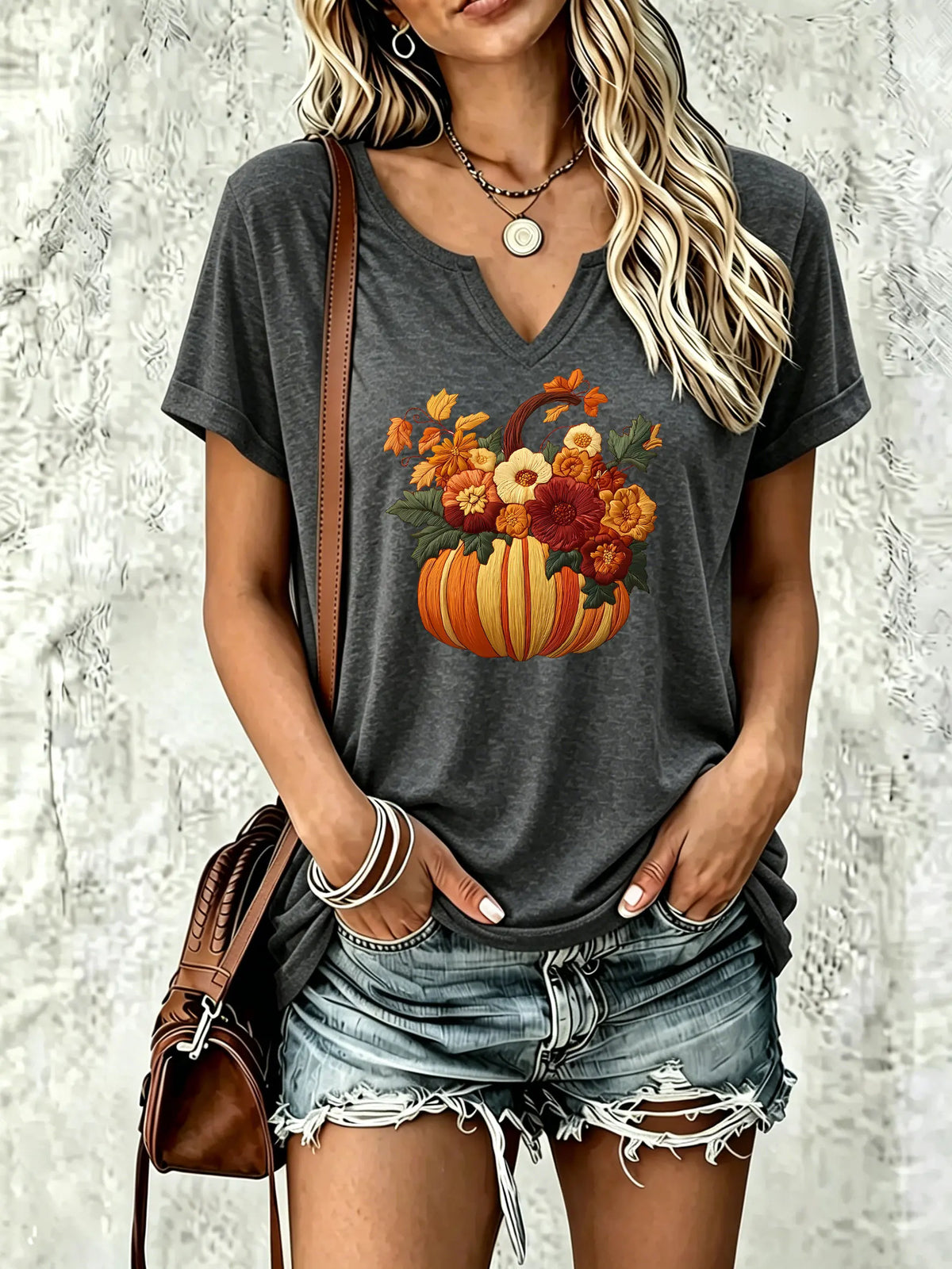 Women Summer V‑Neck Short Sleeve T‑Shirt