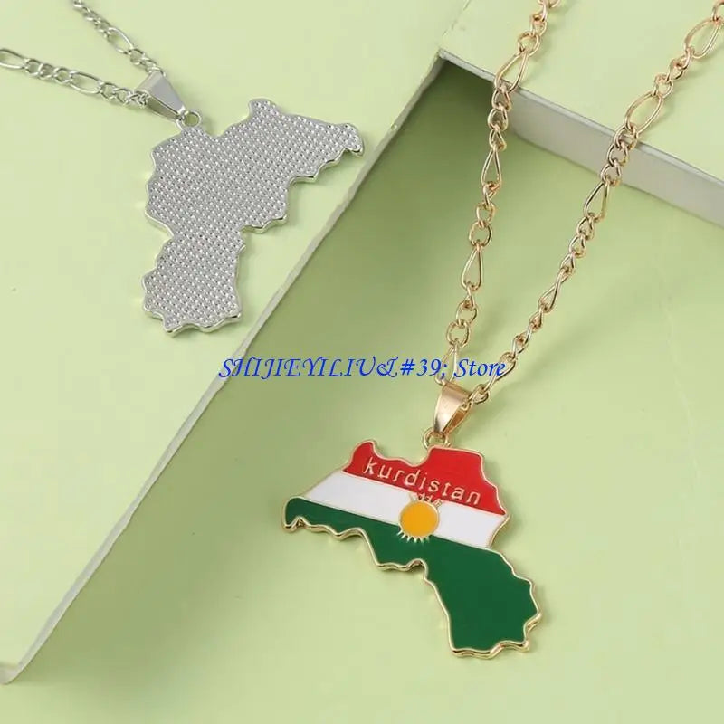 سلسلة ترقوة علم خريطة بلد كردستان E21F مجوهرات صداقة ميدالية مفاتيح هيب هوب