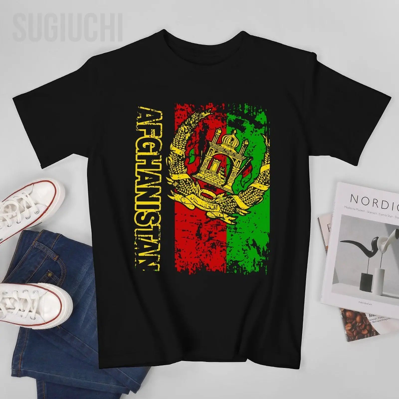 Men AFGHAN FLAG تيشيرت علم أفغانستان العتيق تيشيرتات بياقة دائرية للنساء والفتيان 100% قطن تيشيرت قصير للجنسين لجميع المواسم
