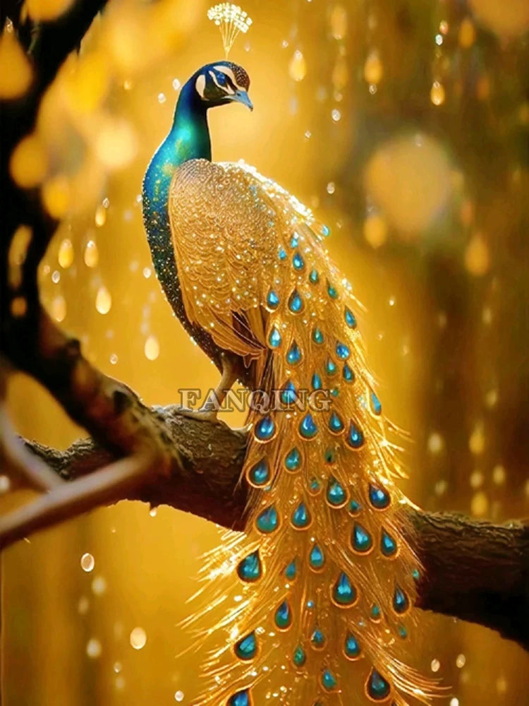 Golden Peacock Diamond Painting