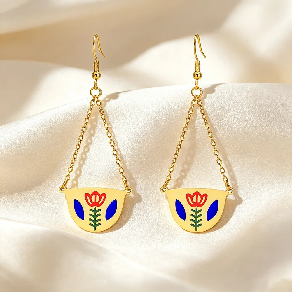 Enamel Flower Drop Earrings