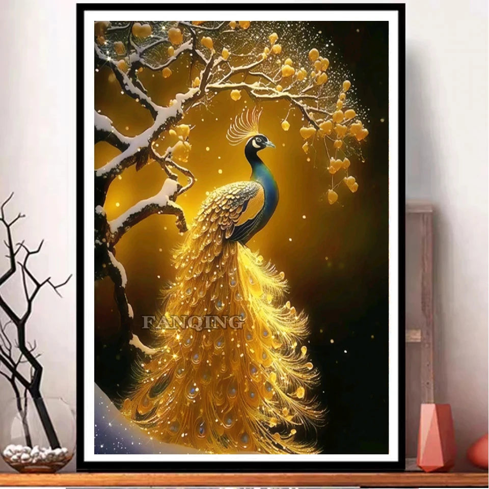 Golden Peacock Diamond Painting