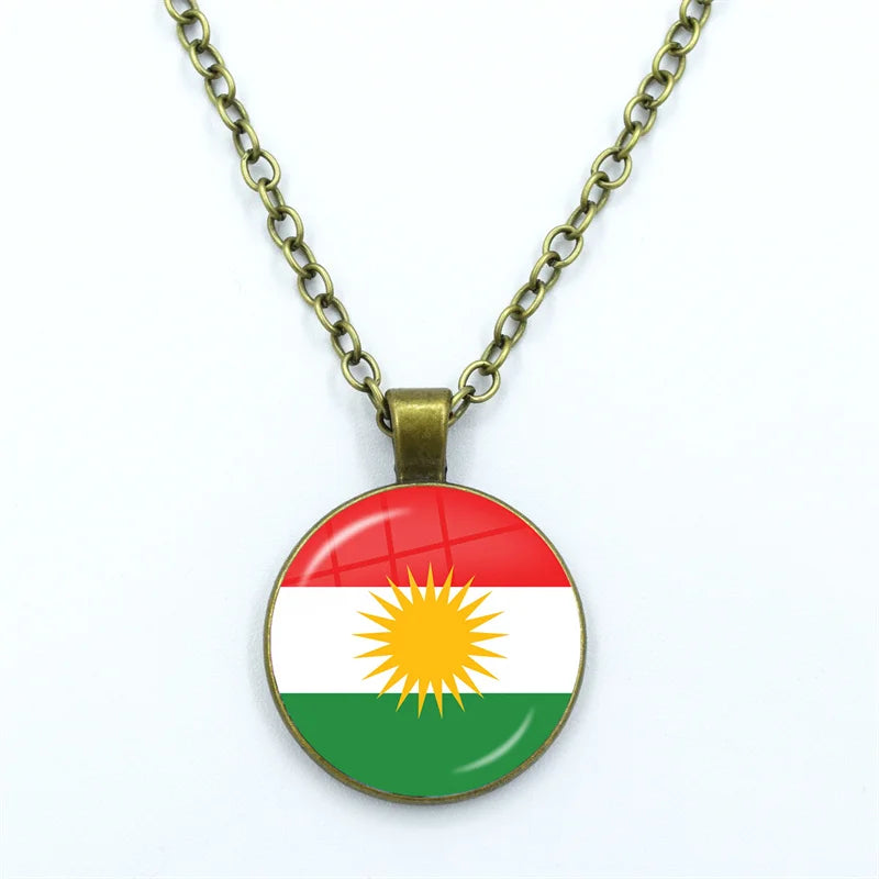 Kurdistan Flag Glass Pendant Keychain Jewelry Charm Bag Souvenir Key Ring