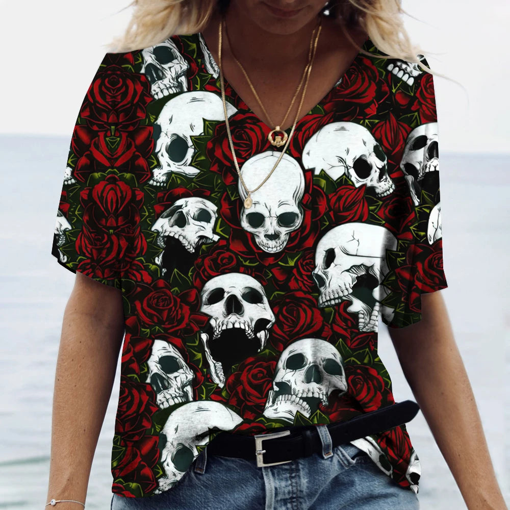 Skulls T-shirt Women's Short Sleeve, Day of the Dead